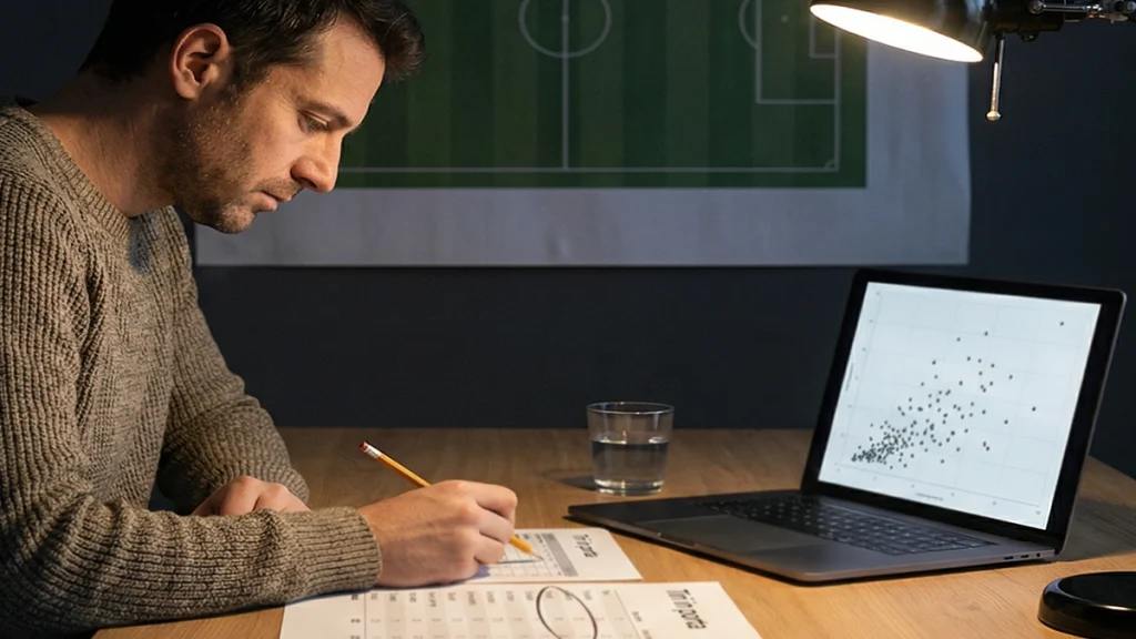 Analisi statistica calcio per scommesse: dati xG, tiri in porta e statistiche pre-partita su schermo e foglio stampato