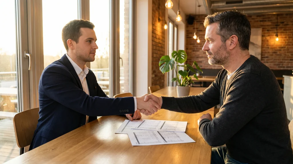 Betting exchange Italia: due persone che si accordano su una scommessa, metafora di Punta e Banca senza intermediari