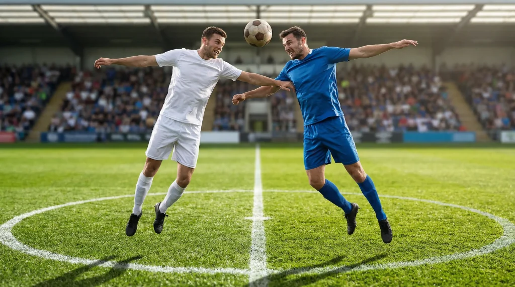 Draw No Bet nel calcio: partita pareggiata sul campo con giocatori a centrocampo, protezione del pareggio