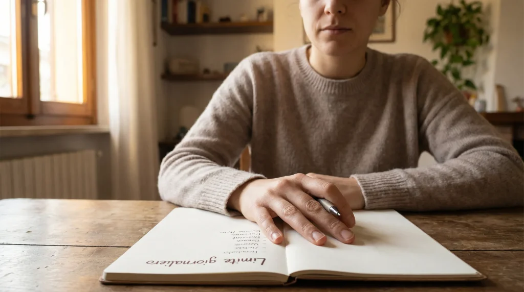 Gioco responsabile: mano che imposta un limite su un blocco note con la scritta Limite giornaliero