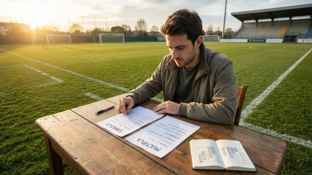Scommessa singola e multipla a confronto: schedina con puntate e calcolo probabilità