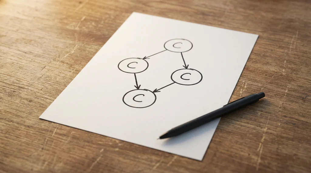 Sistemi di scommesse integrali e ridotti: schema di combinazioni disegnato su carta con connessioni tra eventi